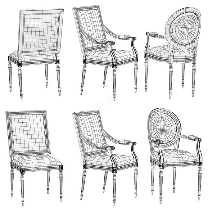 Vintage French Square Cane Chair 3D model image 2