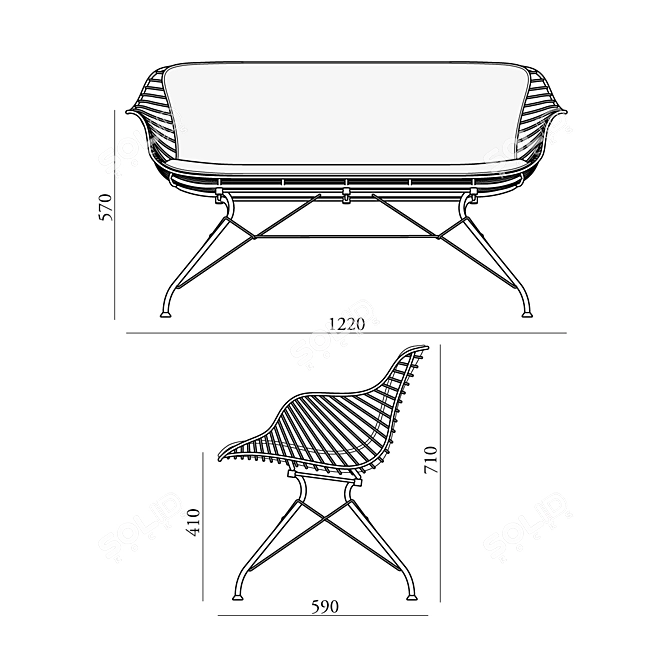 Modern Wire Lounge Sofa 3D model image 3