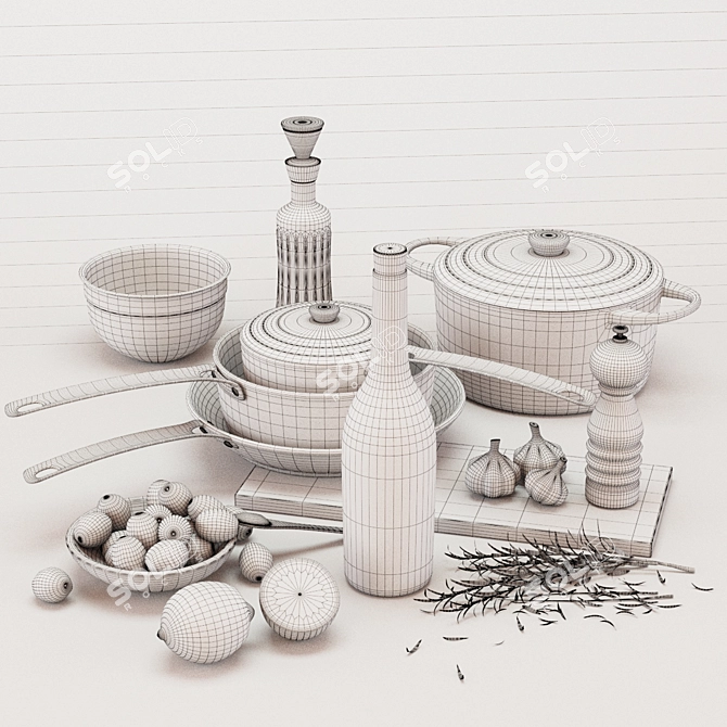 Elegant Kitchen Décor Set 3D model image 3