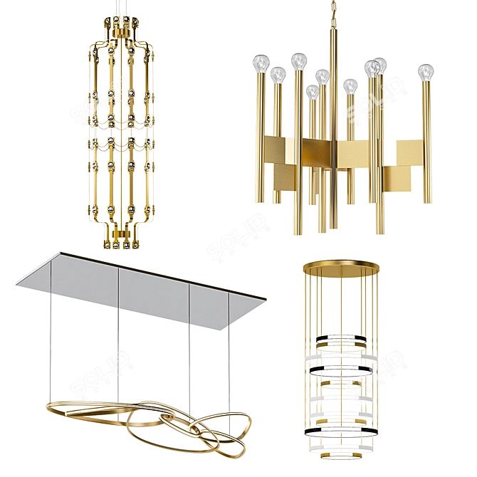 Modern Chandelier Collection: Set of 3 3D model image 1