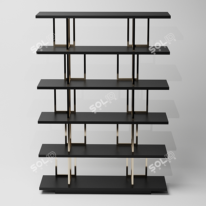 Elegant Kris Bookcase: Black Lacquered Shelves with Polished Brass Stands 3D model image 1