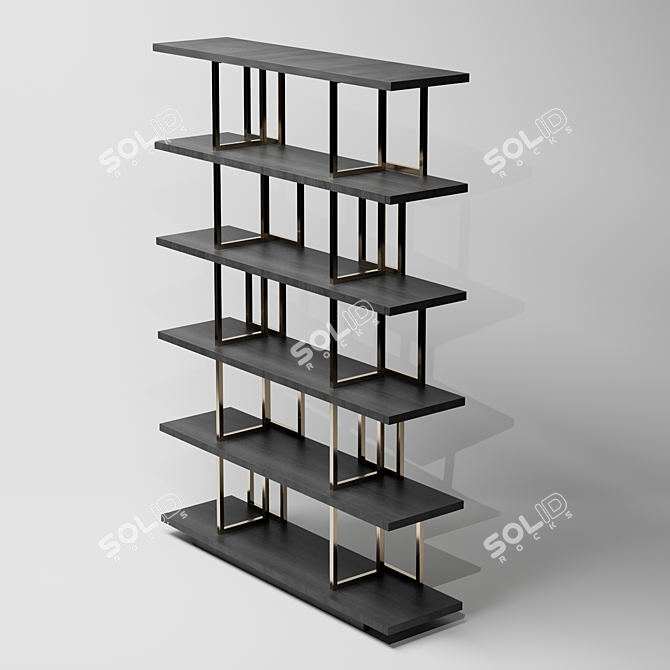 Elegant Kris Bookcase: Black Lacquered Shelves with Polished Brass Stands 3D model image 2