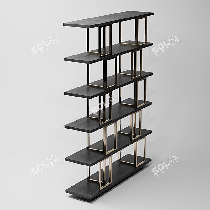 Elegant Kris Bookcase: Black Lacquered Shelves with Polished Brass Stands 3D model image 3