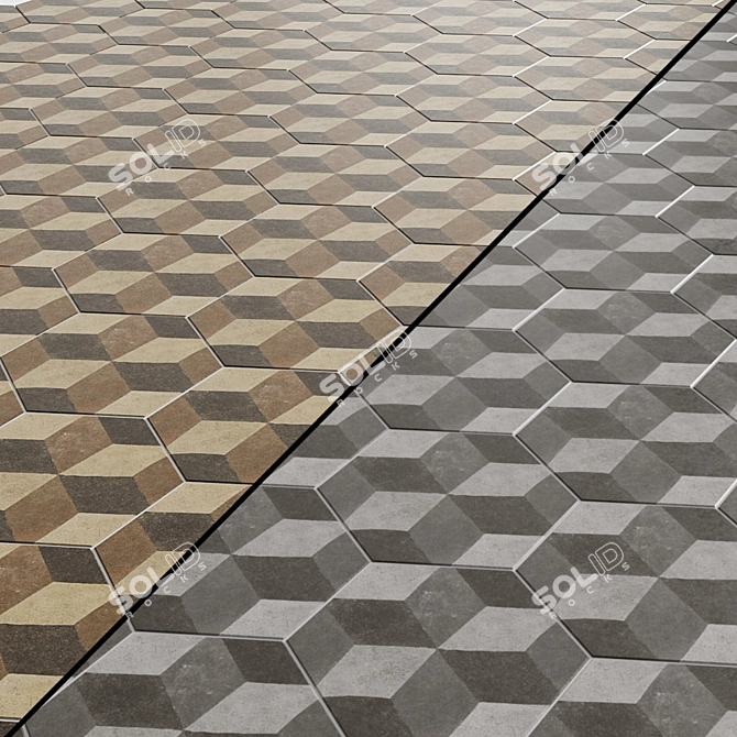 Firezen: Premium Ceramic Tiles - Cuoio, Tabacco, Dorato, Nero, Deco Fiore, Grigio, Bian 3D model image 5