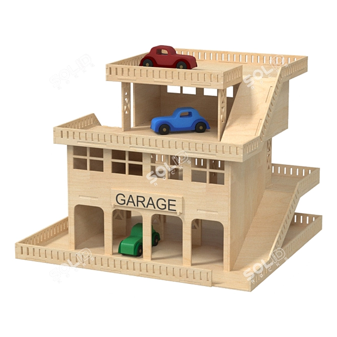 Retro Wooden Car Garage 3D model image 2