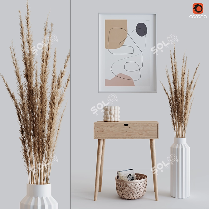 Elegant Pampas Decoration Set with Console 3D model image 2