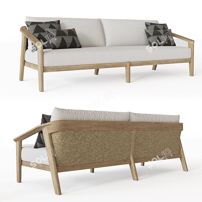 Stylish 90" Malta Teak Sofa 3D model image 1