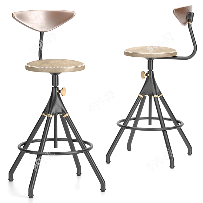 Industrial Oak Counter Stool 3D model image 2