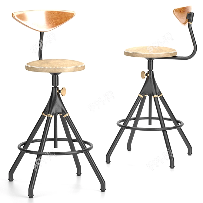 Industrial Oak Counter Stool 3D model image 3