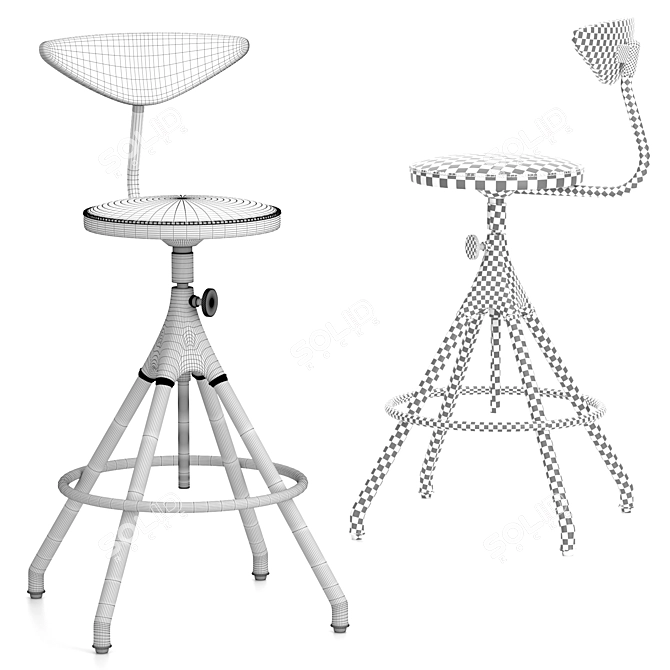 Industrial Oak Counter Stool 3D model image 4