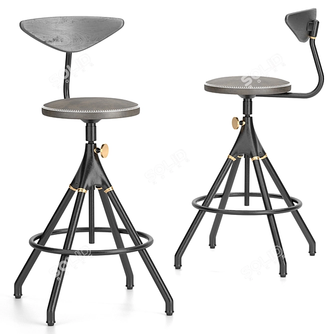 Industrial Oak Counter Stool 3D model image 5