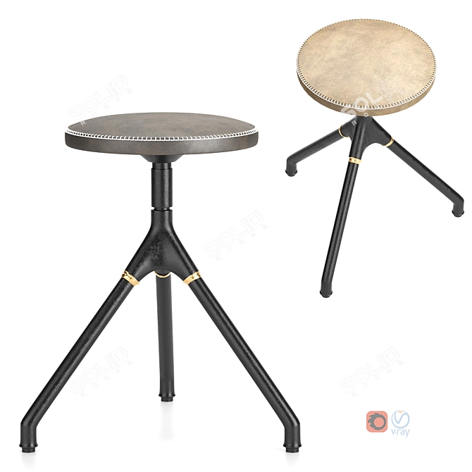 Industrial Leather Stool - Akron 3D model image 1