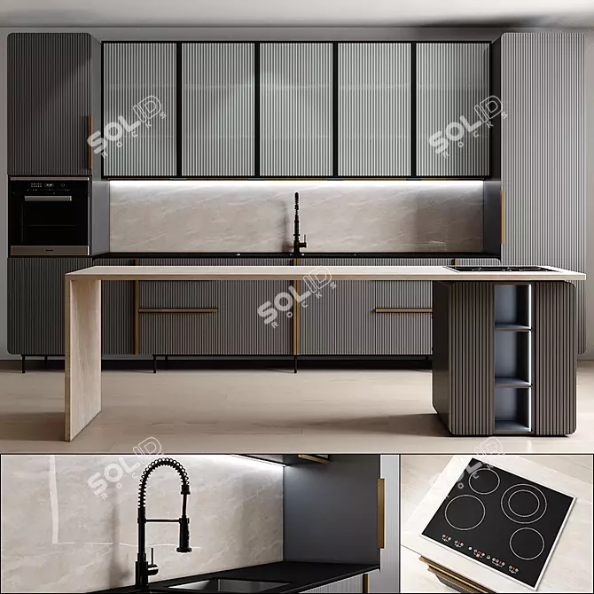 High-quality Kitchen Interior Set 3D model image 1