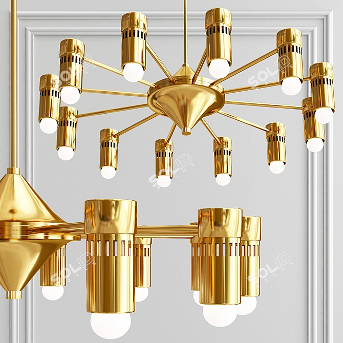 Retro Italian Gold Chandelier 3D model image 4