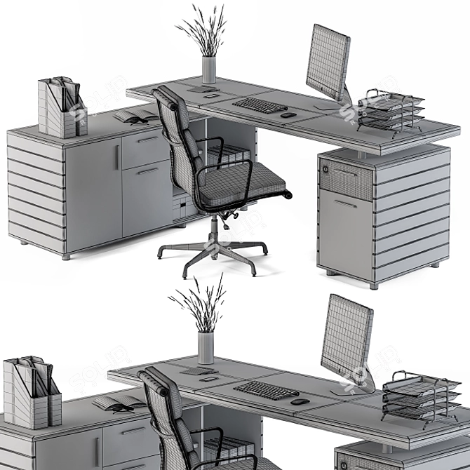 Modern Gray Black Office Set 3D model image 4