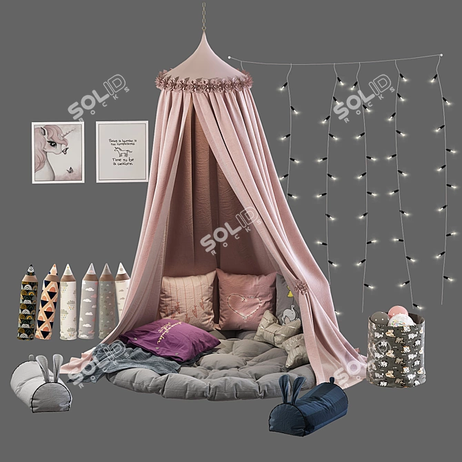 Dreamy Kids Canopy with Decor 3D model image 1