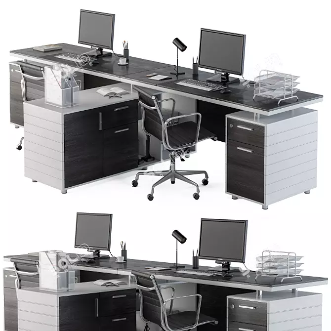 Modern Gray & Black Office Furniture 3D model image 1