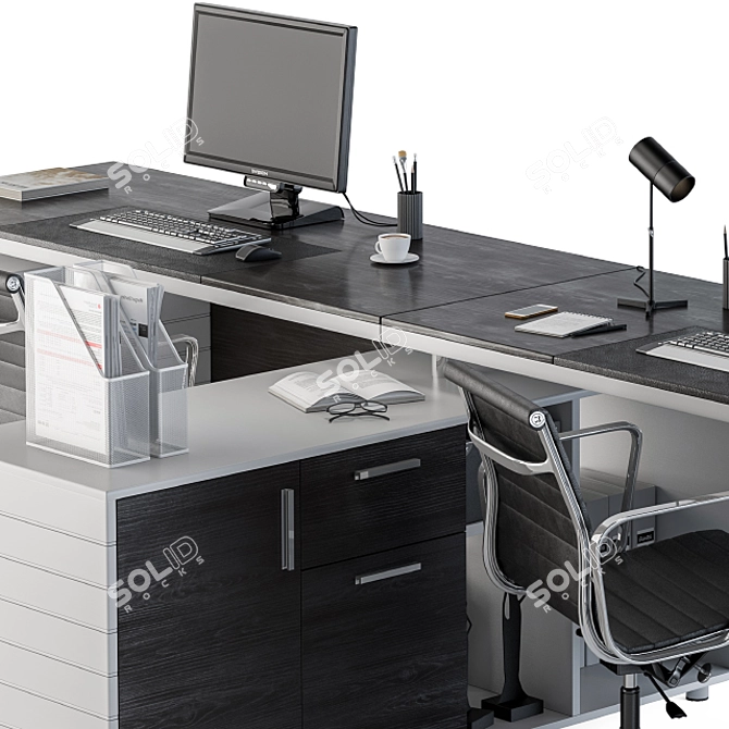 Modern Gray & Black Office Furniture 3D model image 2