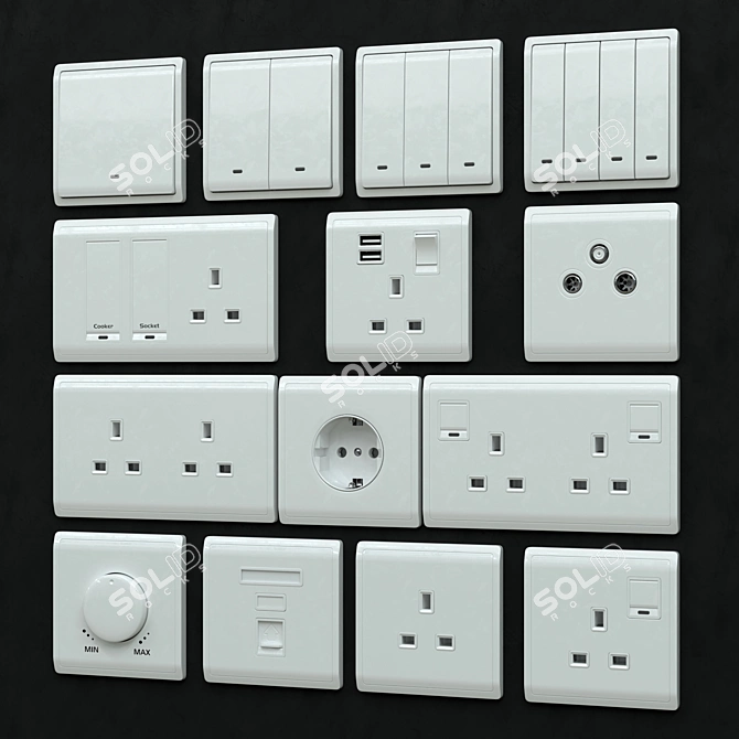 Elegant and Versatile Schneider Pieno White Switches & Sockets 3D model image 1