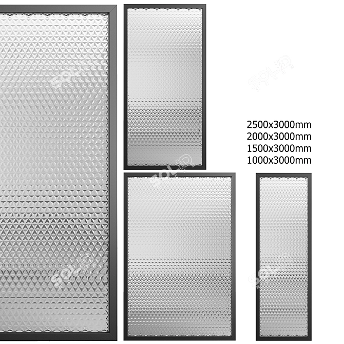 4-Panels Embossed Glass Partition 3D model image 1