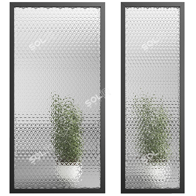 4-Panels Embossed Glass Partition 3D model image 4