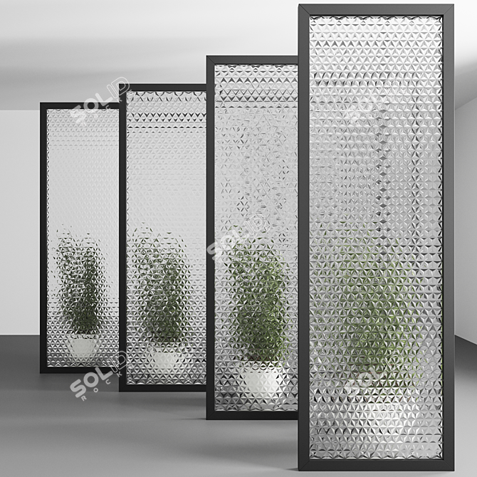 4-Panels Embossed Glass Partition 3D model image 5