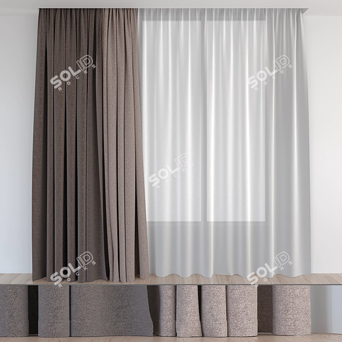 Luxury Brown Curtains 3D model image 1