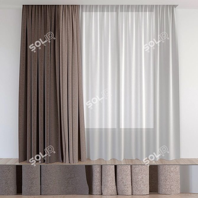 Luxury Brown Curtains 3D model image 3