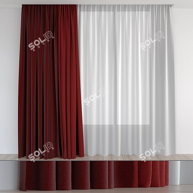 Elegant Deep Red Curtains 3D model image 1