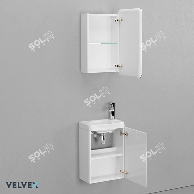 Velvex Bio 40 Collection: Mirror Cabinet, Floating Vanity, Sink 3D model image 2