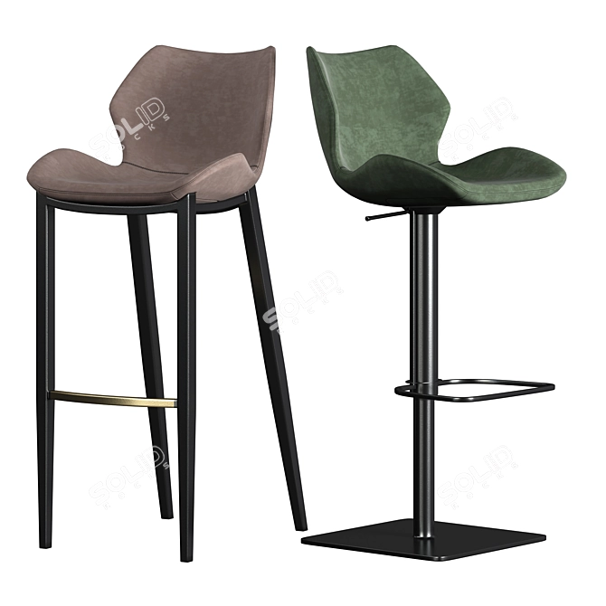 Industrial Eco-Leather Bar Stool Set 3D model image 1