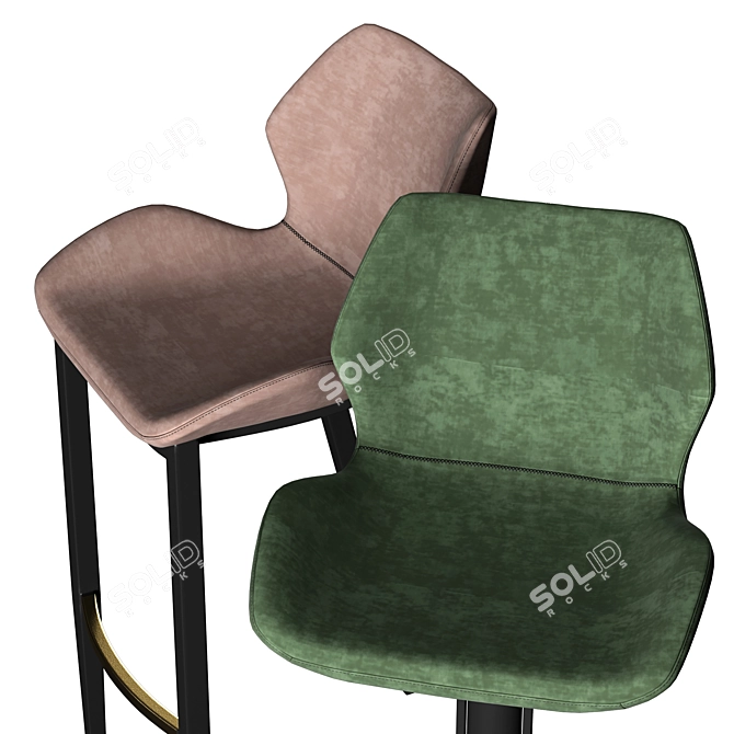 Industrial Eco-Leather Bar Stool Set 3D model image 2