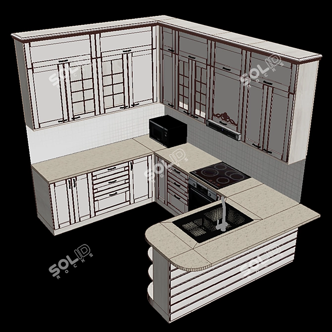 Sleek 3-Piece Kitchen Set 3D model image 4