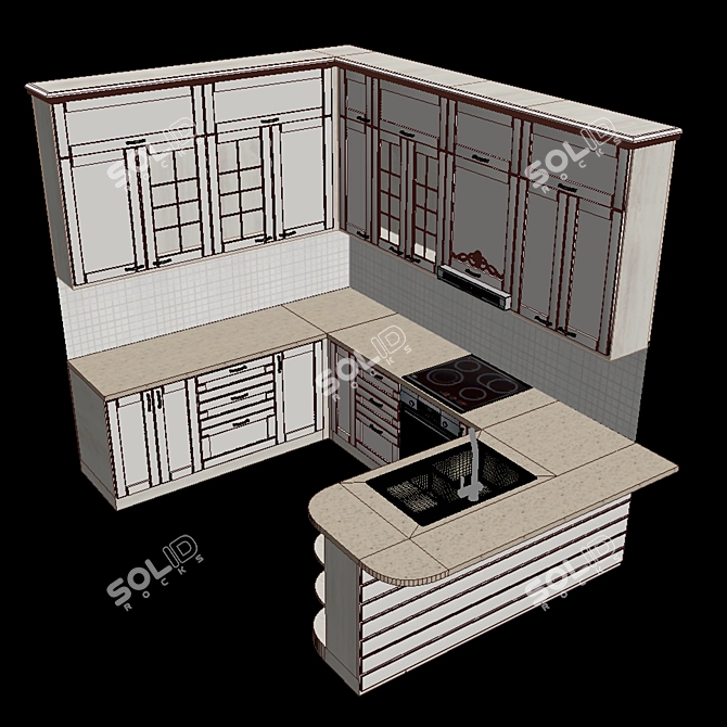 Sleek 3-Piece Kitchen Set 3D model image 8