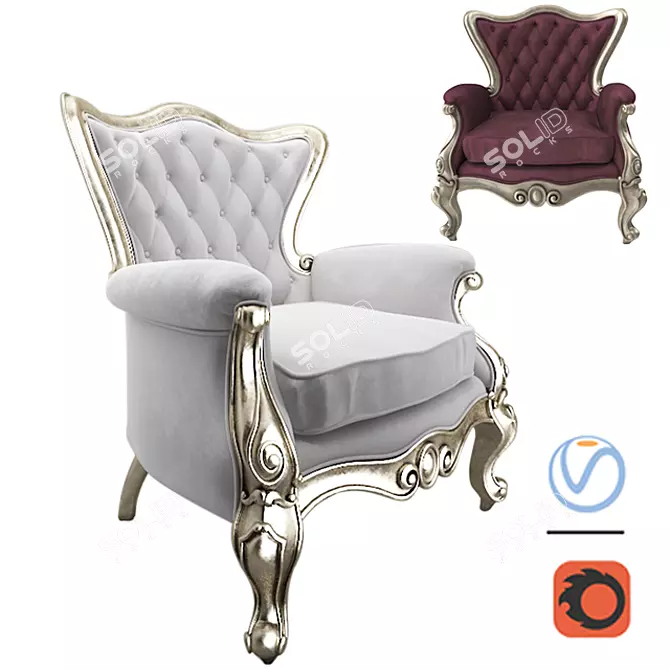 Elegant Royal Classic Armchair 3D model image 2