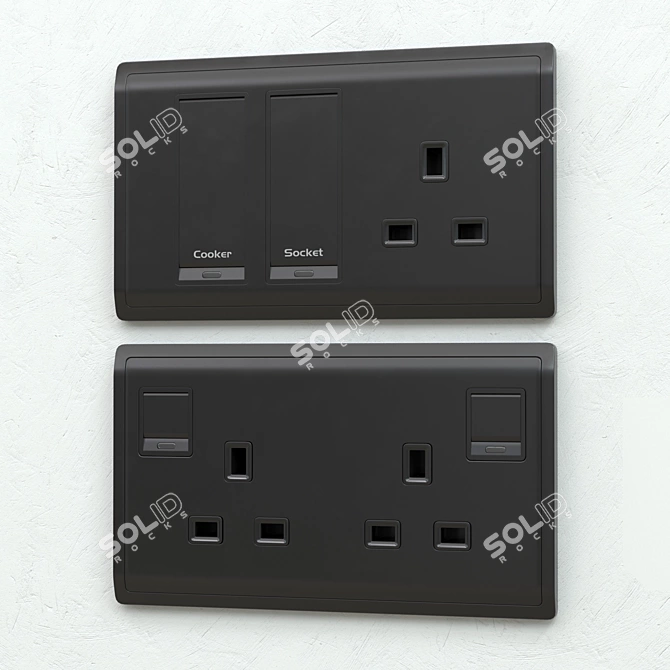 Sophisticated Matte Black Pieno Switches & Sockets 3D model image 2