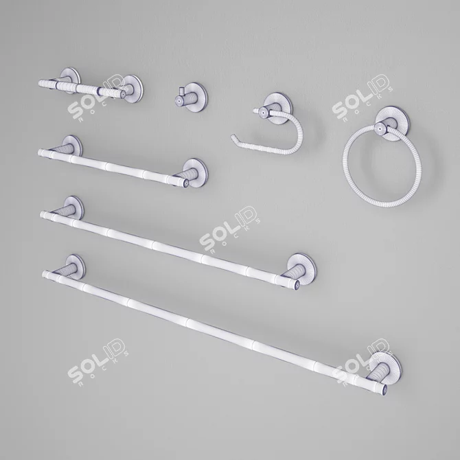 Satin Brass Bathroom Accessories Kit 3D model image 2