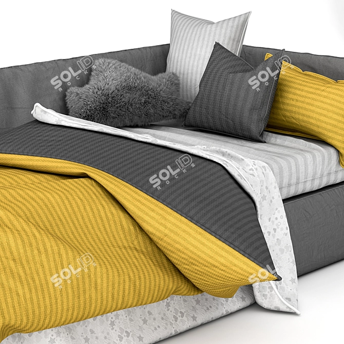 Dreamy Kids Bed with Adorable Pillows 3D model image 2