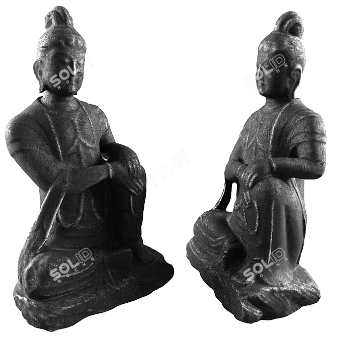 Black Metal Buddha Sit Statue 3D model image 1