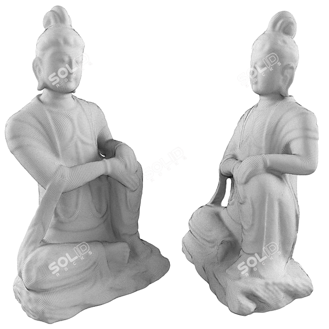 Black Metal Buddha Sit Statue 3D model image 2