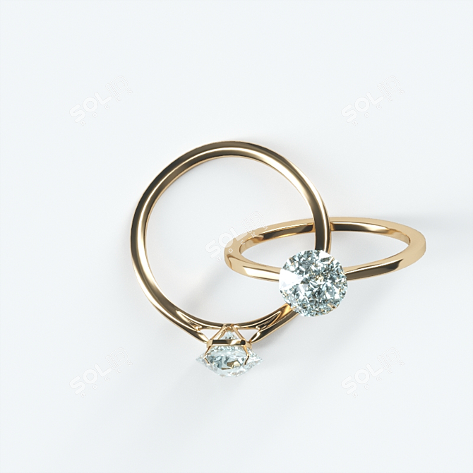 Dazzling Diamond Gold Rings 3D model image 2