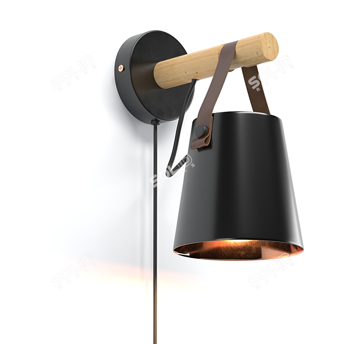 Leather Wall Lamp: Black & White Options 3D model image 2