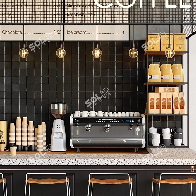 Dark and Cozy Cafe Coffee Shop 3D model image 4