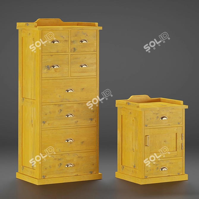 Elegant Yatch Oak Cabinet & Nightstand 3D model image 2