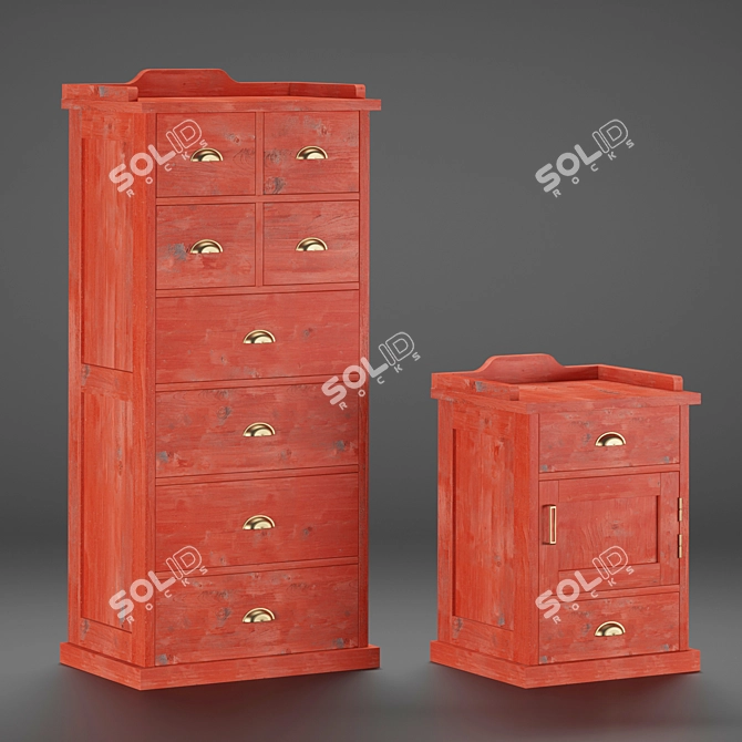 Elegant Yatch Oak Cabinet & Nightstand 3D model image 3