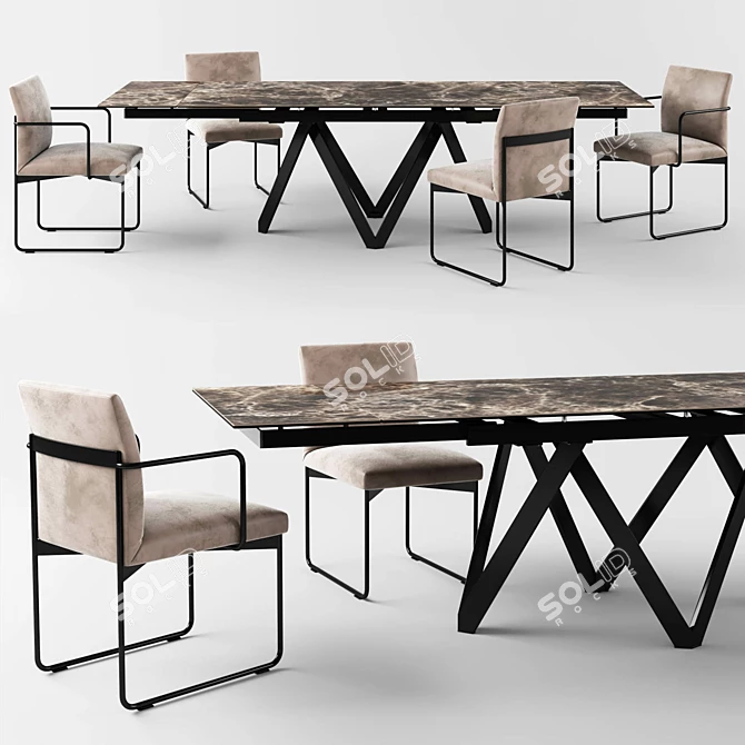 Elegant Cartesio Extendable Table & Gala Chair 3D model image 1