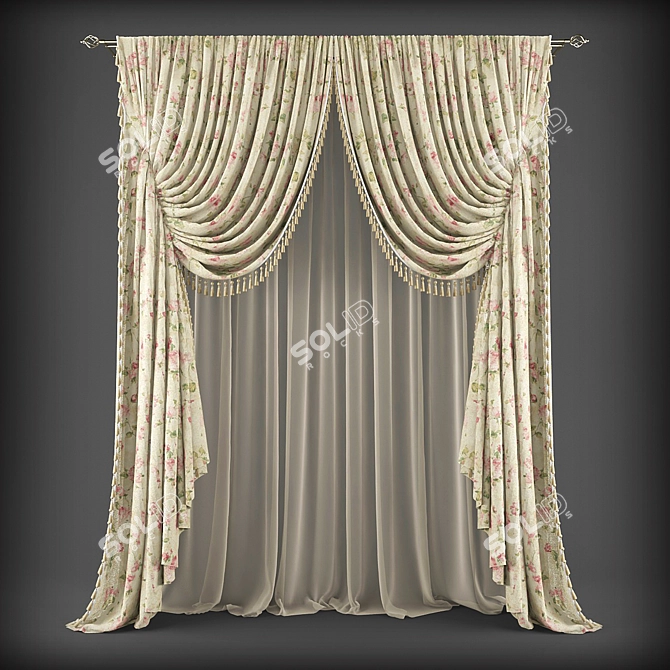 Polyester Curtain Panels 3D model image 1