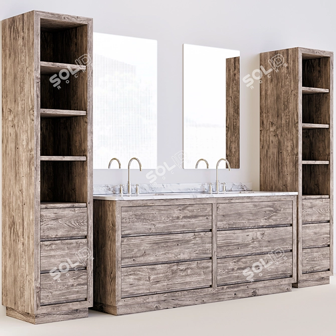 Reclaimed Russian Oak Bathroom Furniture 3D model image 3