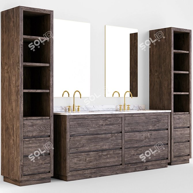 Reclaimed Russian Oak Bathroom Furniture 3D model image 4
