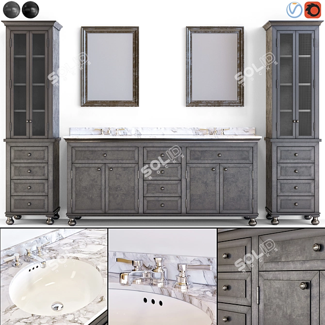 RH Metal Bath Furniture Set 3D model image 3